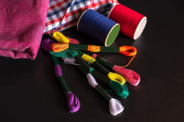 embroidered cloth with needles and threads