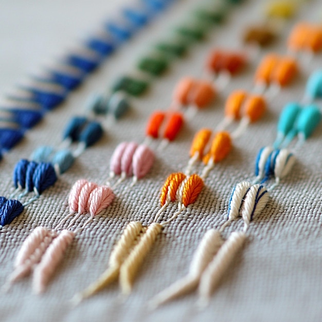 close-up of hand embroidery with colorful threads